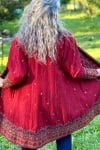 Womens Persian Luxe Coat, hand embroidered, red cranberry