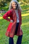 Womens Persian Luxe Coat, hand embroidered, red cranberry
