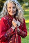 Womens Persian Luxe Coat, hand embroidered, red cranberry