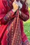 Womens Persian Luxe Coat, hand embroidered, red cranberry
