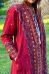Womens Persian Luxe Coat, hand embroidered, red cranberry