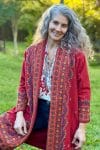 Womens Persian Luxe Coat, hand embroidered, red cranberry