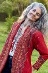 Womens Persian Luxe Coat, hand embroidered, red cranberry