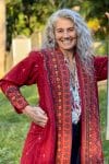 Womens Persian Luxe Coat, hand embroidered, red cranberry