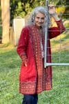Womens Persian Luxe Coat, hand embroidered, red cranberry