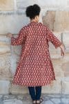 Womens, Shimla Coat, 7/8 sleeve, 100% cotton, hand block print. In rustic red - Kalika print