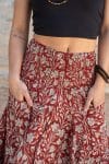 Womens, Coco Skirt, 100% cotton, hand block print. In rustic red - Rubira