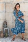 Womens, Flamenco dress with sleeves - 100% Cotton - Blue Lagoon