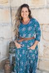 Womens, Flamenco dress with sleeves - 100% Cotton - Blue Lagoon