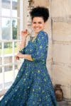 Womens, midi, Flamenco Dress, 100% Cotton, hand block print. Blue Green Wren