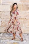 Womens, midi, Flamenco Dress, 100% Cotton, hand block print. in autumn floral - Roshan