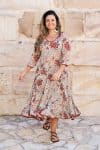 Womens, midi, Flamenco Dress, 100% Cotton, hand block print. in autumn floral - Roshan
