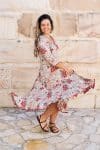 Womens, midi, Flamenco Dress, 100% Cotton, hand block print. in autumn floral - Roshan