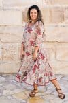Womens, midi, Flamenco Dress, 100% Cotton, hand block print. in autumn floral - Roshan