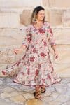 Womens, midi, Flamenco Dress, 100% Cotton, hand block print. in autumn floral - Roshan