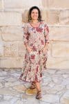 Womens, midi, Flamenco Dress, 100% Cotton, hand block print. in autumn floral - Roshan