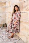 Womens, midi, Flamenco Dress, 100% Cotton, hand block print. in autumn floral - Roshan