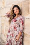 Womens, midi, Flamenco Dress, 100% Cotton, hand block print. in autumn floral - Roshan