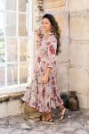 Womens, midi, Flamenco Dress, 100% Cotton, hand block print. in autumn floral - Roshan