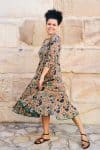 Womens, midi, Flamenco Dress, 100% Cotton, hand block print. in Myridia