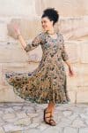 Womens, midi, Flamenco Dress, 100% Cotton, hand block print. in Myridia