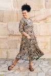 Womens, midi, Flamenco Dress, 100% Cotton, hand block print. in Myridia