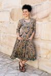 Womens, midi, Flamenco Dress, 100% Cotton, hand block print. in Myridia