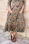 Womens, midi, Flamenco Dress, 100% Cotton, hand block print. in Myridia