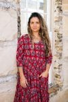 Womens, midi, Flamenco Dress, 100% Cotton, hand block print. in Ruby Veda