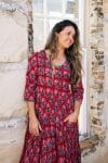 Womens, midi, Flamenco Dress, 100% Cotton, hand block print. in Ruby Veda