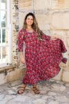 Womens, midi, Flamenco Dress, 100% Cotton, hand block print. in Ruby Veda