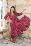 Womens, midi, Flamenco Dress, 100% Cotton, hand block print. in Ruby Veda