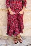 Womens, midi, Flamenco Dress, 100% Cotton, hand block print. in Ruby Veda
