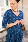 Womens, midi, Flamenco Dress, 100% Cotton, hand block print. in Indigo Lila