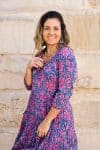 Womens, midi, Flamenco Dress, 100% Cotton, hand block print. in Serenade