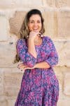 Womens, midi, Flamenco Dress, 100% Cotton, hand block print. in Serenade