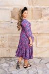 Womens, midi, Flamenco Dress, 100% Cotton, hand block print. in Serenade