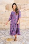 Womens, midi, Flamenco Dress, 100% Cotton, hand block print. in Serenade