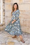 Womens, midi, Flamenco Dress, 100% Cotton, hand block print. in Alora