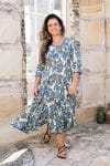 Womens, midi, Flamenco Dress, 100% Cotton, hand block print. in Alora