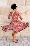 Womens, midi, Flamenco Dress, 100% Cotton, hand block print. Natural Rustic Red Rubira