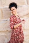 Womens, midi, Flamenco Dress, 100% Cotton, hand block print. Natural Rustic Red Rubira