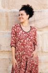 Womens, midi, Flamenco Dress, 100% Cotton, hand block print. Natural Rustic Red Rubira