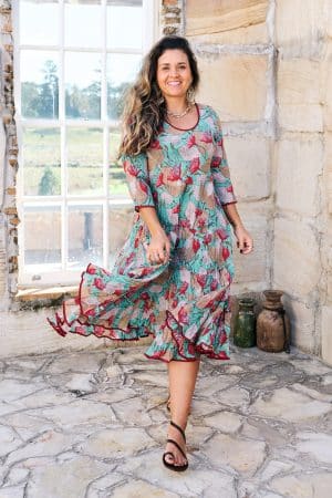 Womens, midi, Flamenco Dress, 100% Cotton, hand block print. Vaya