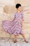 Womens, midi, Flamenco Dress, 100% Cotton, hand block print. Floria