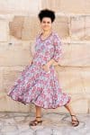 Womens, midi, Flamenco Dress, 100% Cotton, hand block print. Floria