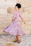 Womens, midi, Flamenco Dress, 100% Cotton, hand block print. Floria
