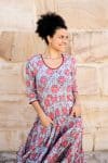 Womens, midi, Flamenco Dress, 100% Cotton, hand block print. Floria