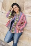 Womens Pachari Jacket, viscose/wool embroidered, vibrant Andean Sol