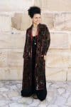 Womens, Odessa Silk Velvet Coat, hand block print, full body length with pockets, in Kashi
